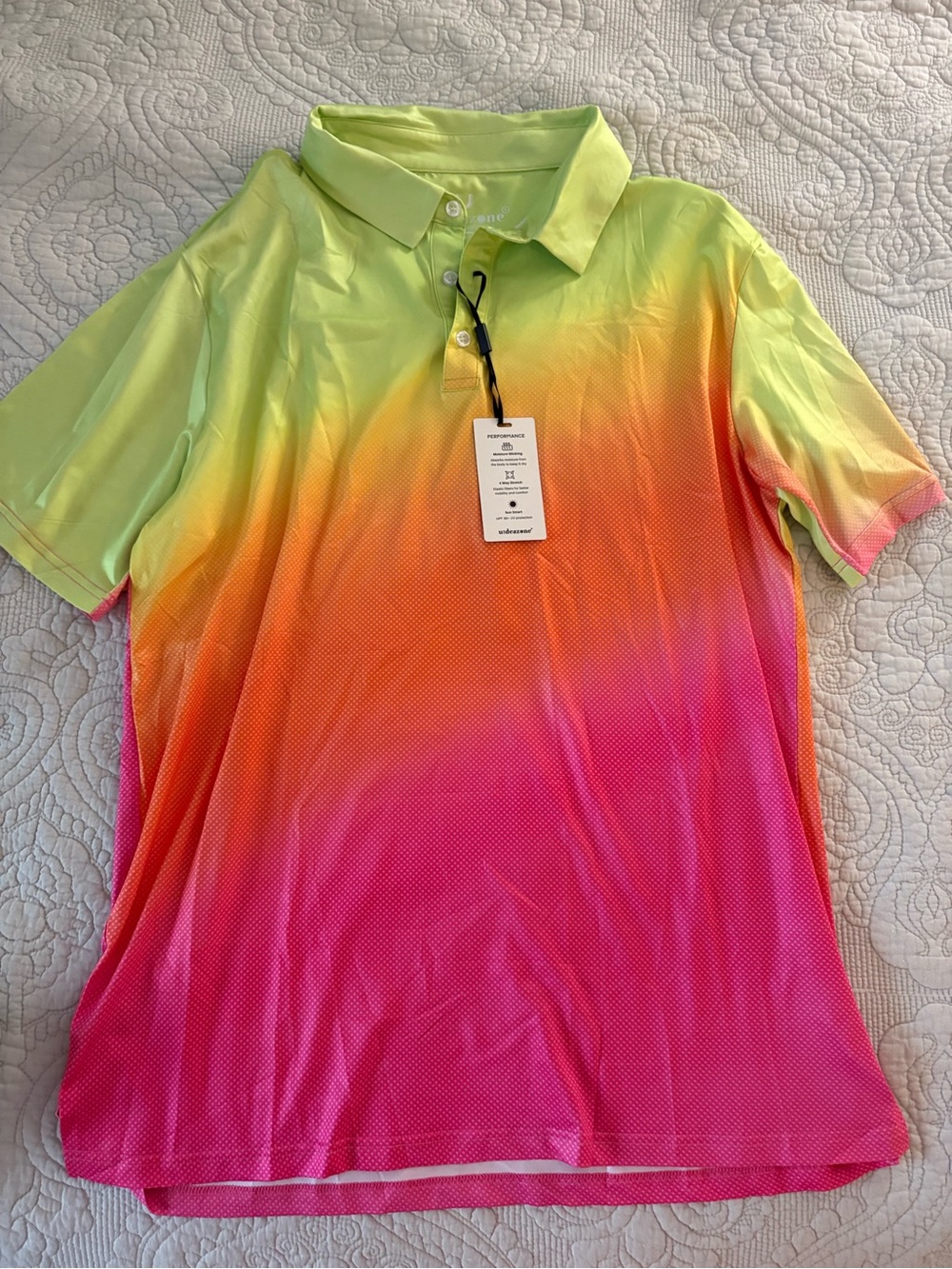 Men’s Gradient Neon Yellow to Hot Pink Performance UPF Polo Shirt Medium